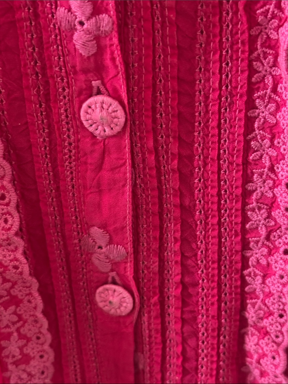 Johnny Was Fuchsia Eyelet Lace Button-Front Blouse - Picture 3 of 6